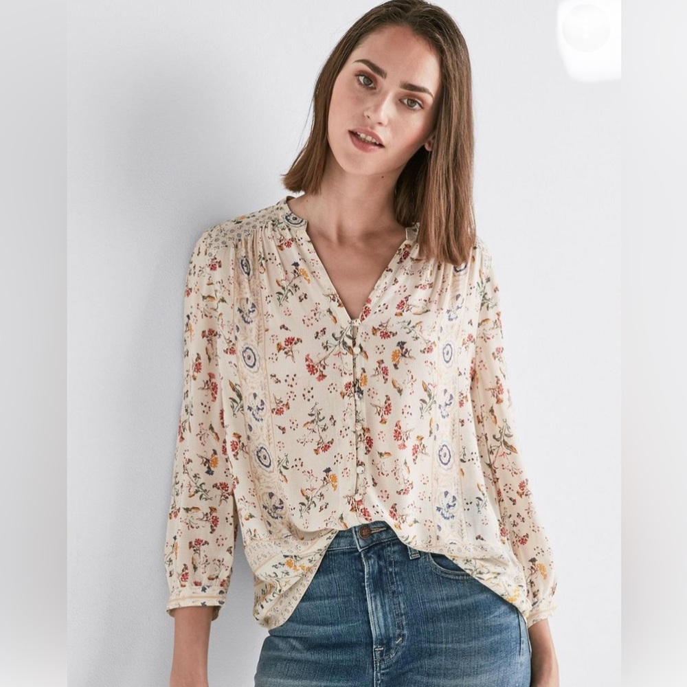 Lucky Brand boho oversized Floral-Print Peasant Top Size XS!!